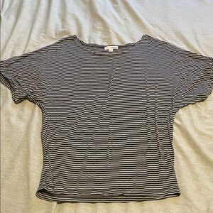 Zenana Outfitters Charcoal and White Striped Short Sleeve Tee